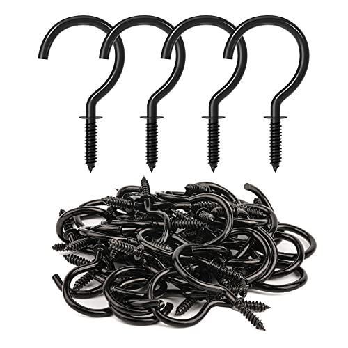 RELBRO Screw Hooks, 1-1/4 Inch Metal Screw in Cup Hooks, Black, 50 Pcs - Image 1