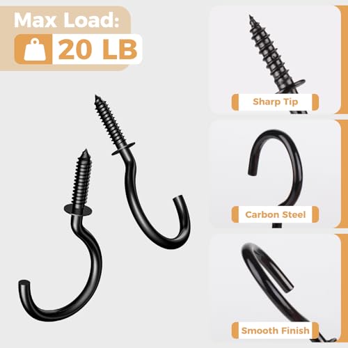 RELBRO Screw Hooks, 1-1/4 Inch Metal Screw in Cup Hooks, Black, 50 Pcs - Image 5