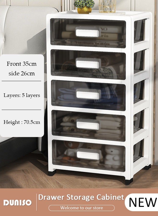 DUNISO 5 Layers Drawer Storage Cabinet Drawer Plastic Containers Box with Wheels 35CM Wide Slit Cabinet Drawer Unit Multipurpose Drawer Storage Organizer for Kitchen Bedroom Bathroom and Living Room  - Image 1