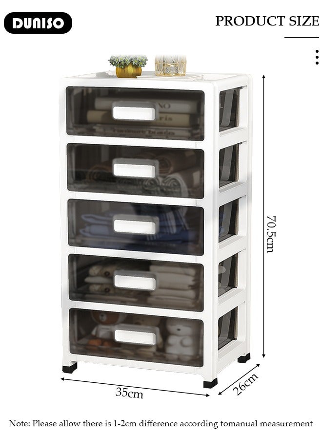 DUNISO 5 Layers Drawer Storage Cabinet Drawer Plastic Containers Box with Wheels 35CM Wide Slit Cabinet Drawer Unit Multipurpose Drawer Storage Organizer for Kitchen Bedroom Bathroom and Living Room  - Image 2