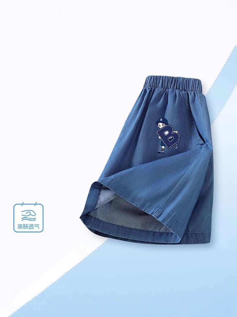 Boys Summer Thin Handsome Ice Silk Denim Shorts Kidsren'S Cartoon Sports Versatile Boy Pants - Image 5