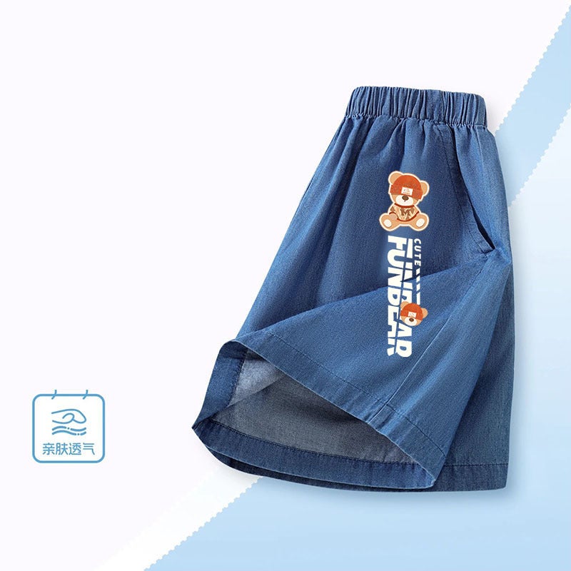 Boys Summer Thin Handsome Ice Silk Denim Shorts Kidsren'S Cartoon Sports Versatile Boy Pants - Image 1