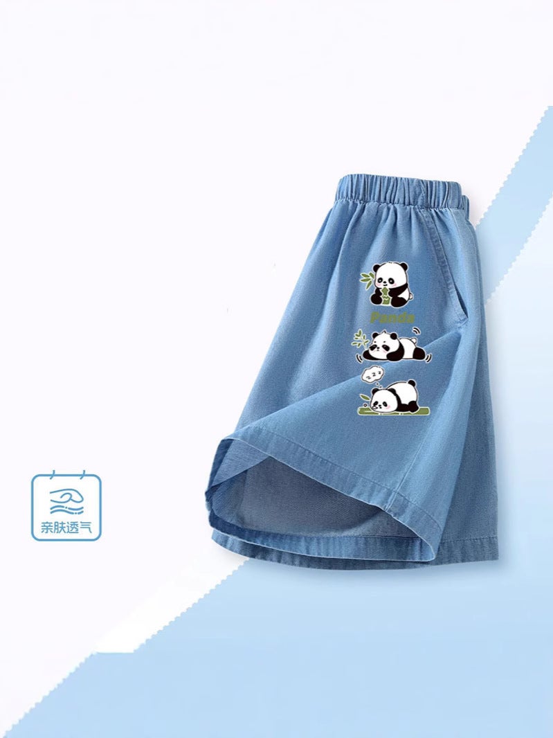 Boys Summer Thin Handsome Ice Silk Denim Shorts Kidsren'S Cartoon Sports Versatile Boy Pants - Image 4