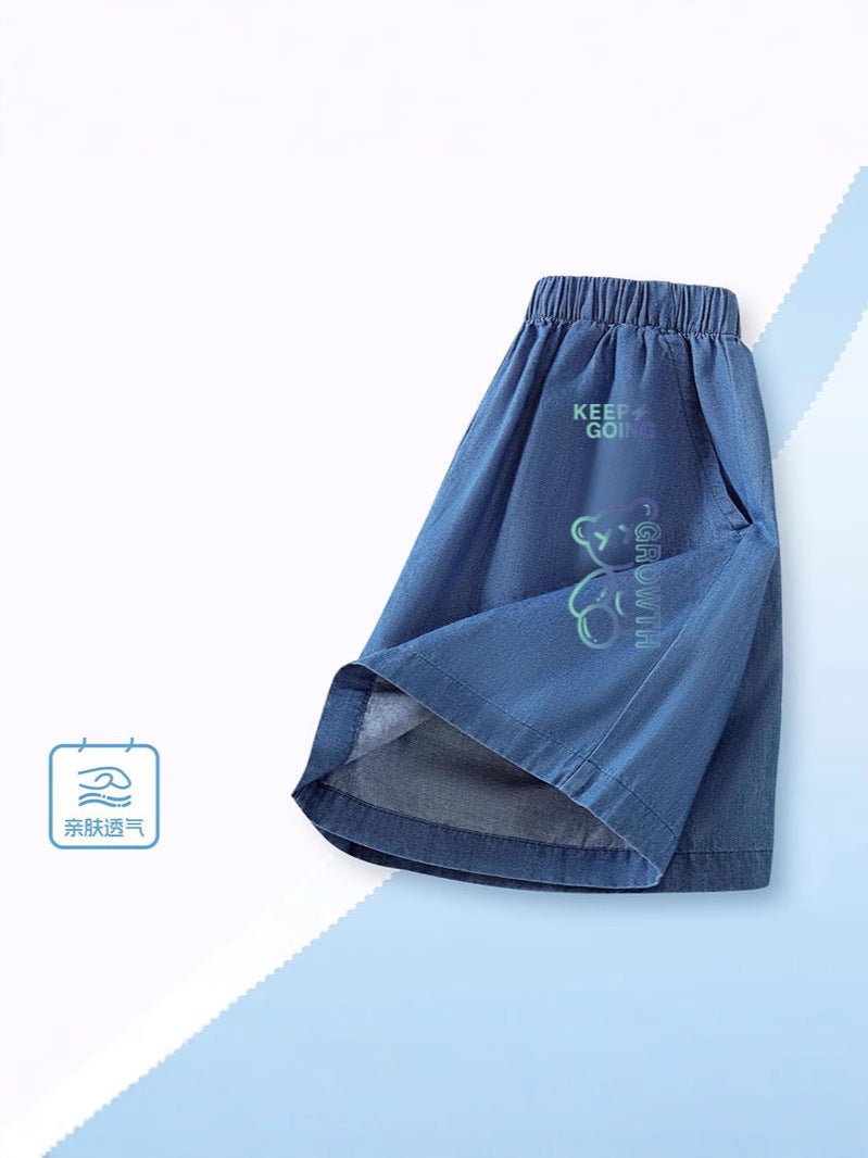 Boys Summer Thin Handsome Ice Silk Denim Shorts Kidsren'S Cartoon Sports Versatile Boy Pants - Image 3