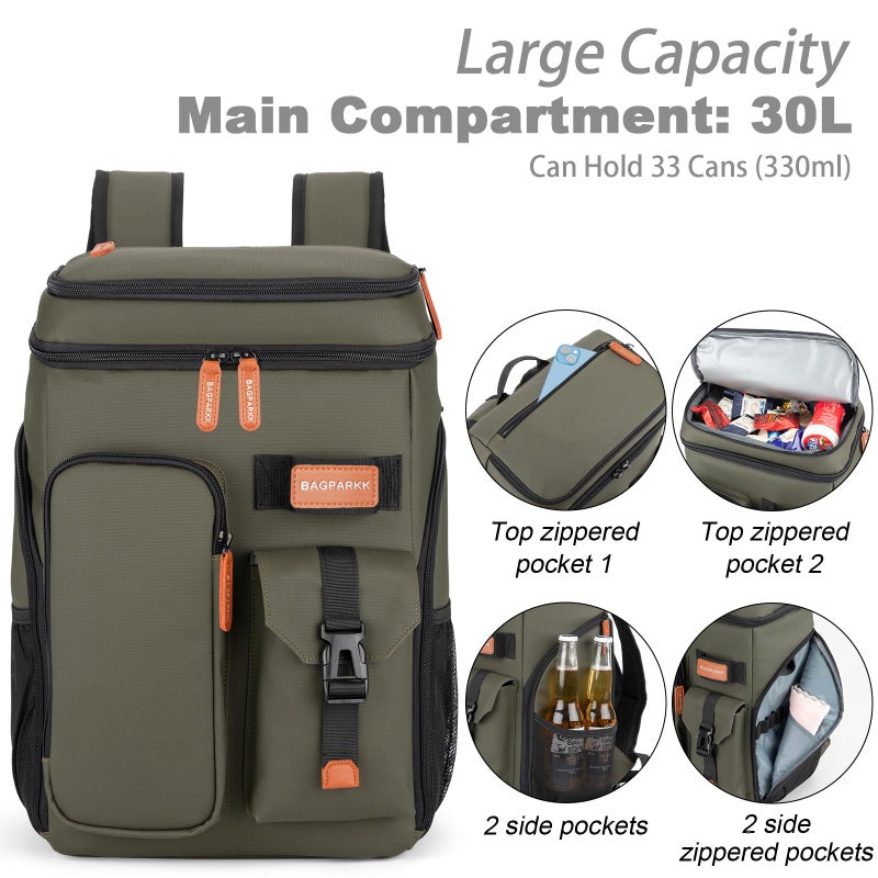 BAGPARKK Insulated Cooler Backpack,33 Cans Multifunctional Double Deck Leakproof Cooler Bag with Sternum Strap,Large Capacity Lightweight Travel Camping Beach Backpack Cooler Ice Chest for Men Women - Image 4