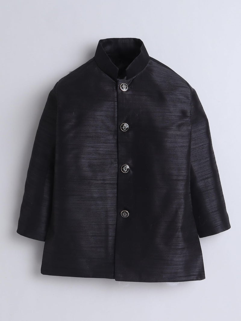 AHHAAAA Boy's Velvet 3-Piece Indo-Western Set|Kids Sequin Embellished Work, Velvet Sherwani Set|Ideal for any Festivals/Weddings Occasion|Black, 9-10 Years| - Image 5