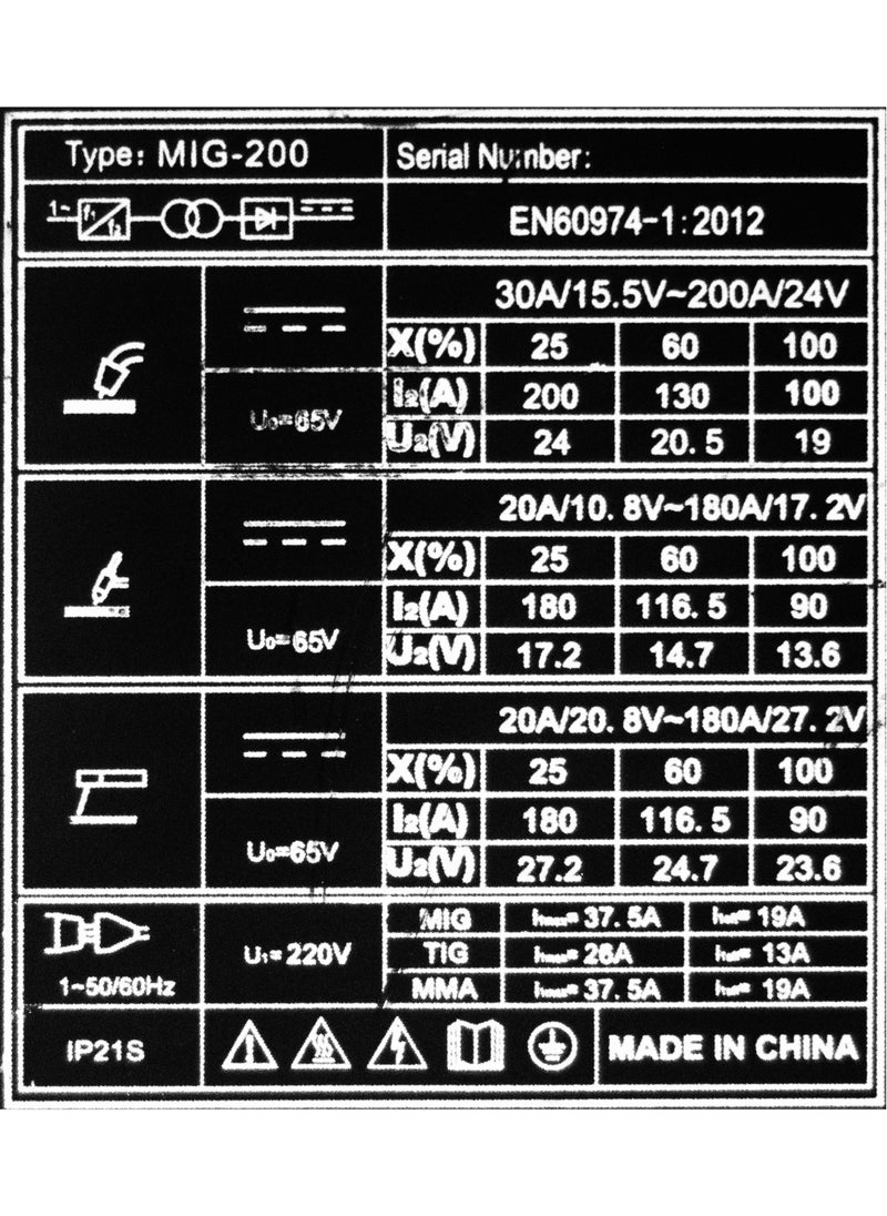 أتش دي آلة لحام MIG/TIG/MMA 10-200A AC | تعمل على الحديد والفولاذ المقاوم للصدأ | HD | MIG200 | 0.8 إلى 1.0 إلكترود.  - Image 5