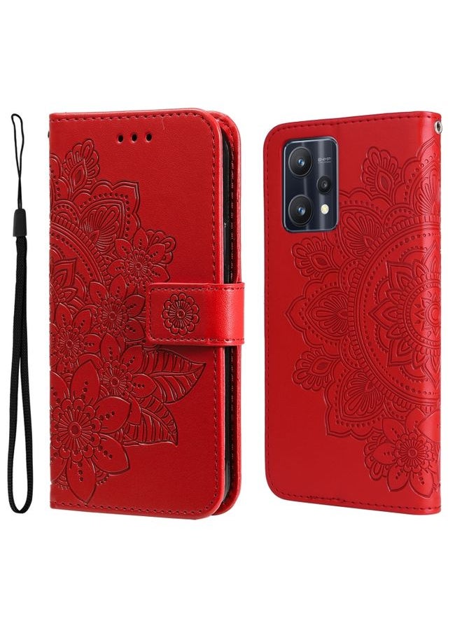 HuHa Case Cover For Realme 9 Pro/Realme V25 7-petal Flowers Embossing Pattern Horizontal Flip Leather Case Red 