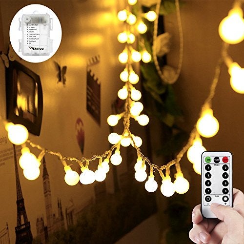 WERTIOO Globe String Lights Battery Operated – 33ft 100 LED Globe Lights with Remote, 8 Modes & Timer – Warm White String Lights for Bedroom, Christmas Tree, Garden, Tent, Camping, Indoor & Outdoor - Image 1