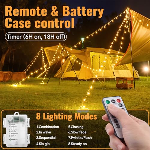 WERTIOO Globe String Lights Battery Operated – 33ft 100 LED Globe Lights with Remote, 8 Modes & Timer – Warm White String Lights for Bedroom, Christmas Tree, Garden, Tent, Camping, Indoor & Outdoor - Image 5