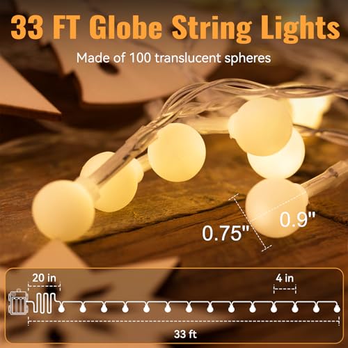 WERTIOO Globe String Lights Battery Operated – 33ft 100 LED Globe Lights with Remote, 8 Modes & Timer – Warm White String Lights for Bedroom, Christmas Tree, Garden, Tent, Camping, Indoor & Outdoor - Image 2