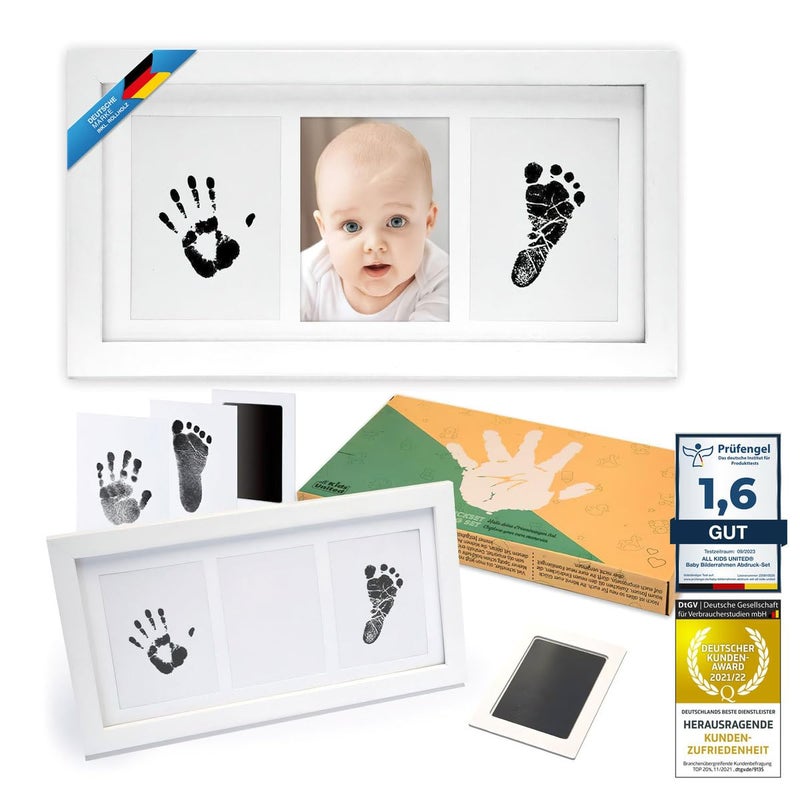 ion8 Baby Photo Frame Imprint/Ink Set - Photo frame for hand print, foot print & photos; gift set for birth, christening, baby part etc. 3-piece white (Ink) - Image 1