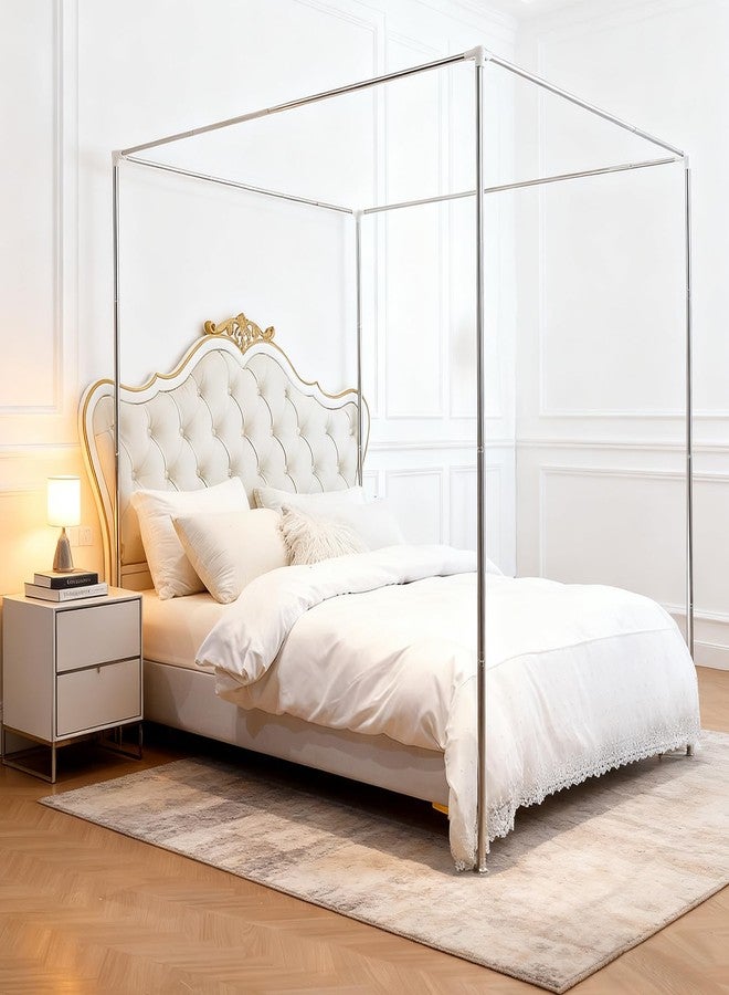 Akiky Canopy Bed Poles Stainless Steel Metal Frame 4 Corner Post Bed Frame Poles Frame Bracket Fit for Metal and Wood Bed(Queen,Silver) - Image 1