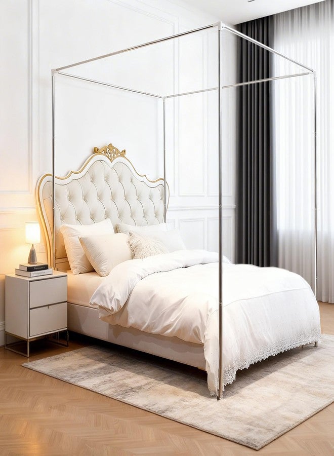 Akiky Canopy Bed Poles Stainless Steel Metal Frame 4 Corner Post Bed Frame Poles Frame Bracket Fit for Metal and Wood Bed(Queen,Silver) - Image 5