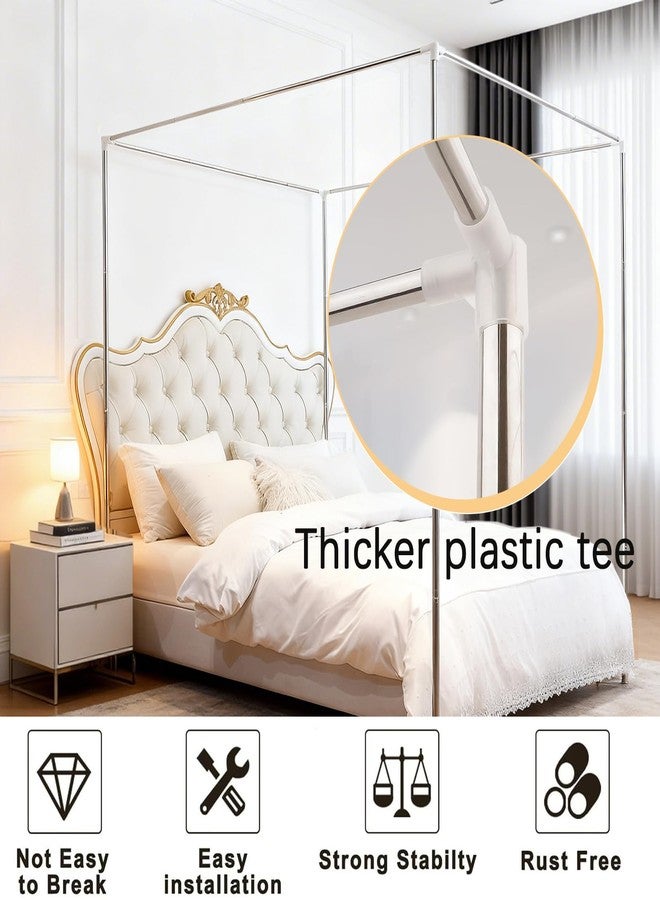 Akiky Canopy Bed Poles Stainless Steel Metal Frame 4 Corner Post Bed Frame Poles Frame Bracket Fit for Metal and Wood Bed(Queen,Silver) - Image 3
