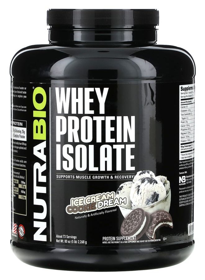 NutraBio Whey Protein Isolate Ice Cream Cookie Dream 5 lb (2268 g) 