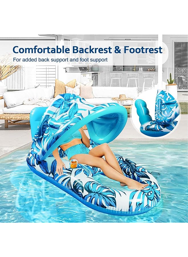 KASTWAVE Pool Lounge Float With Canopy Cup Holder Large Pool Chair Lounge Float With Adjustable Sun Shade Cover Inflatable Pool Float For Adults - Image 2