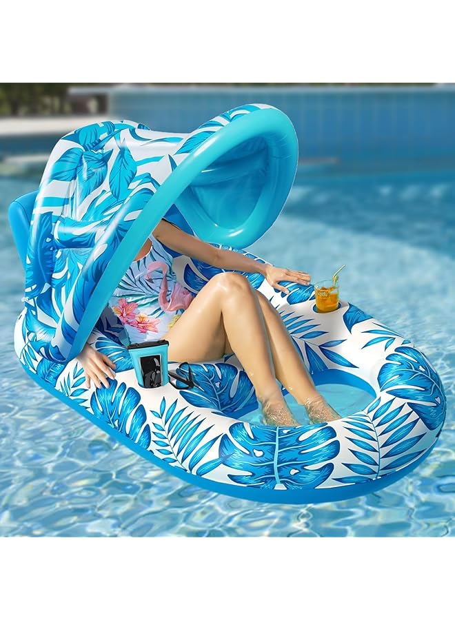 KASTWAVE Pool Lounge Float With Canopy Cup Holder Large Pool Chair Lounge Float With Adjustable Sun Shade Cover Inflatable Pool Float For Adults - Image 1
