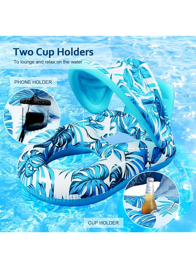 KASTWAVE Pool Lounge Float With Canopy Cup Holder Large Pool Chair Lounge Float With Adjustable Sun Shade Cover Inflatable Pool Float For Adults - Image 4