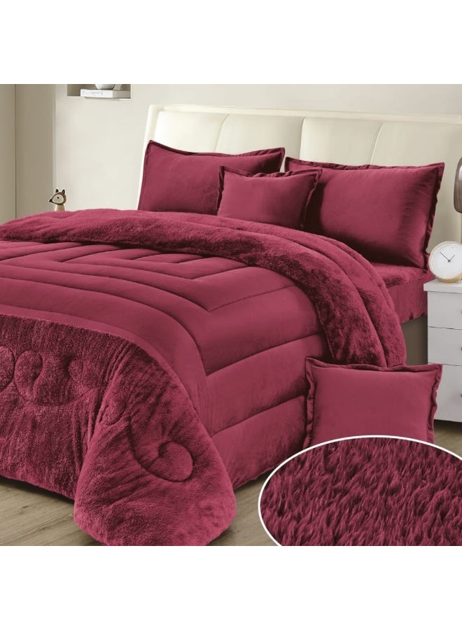 Moon Bedding set consisting of 6 pieces - 1 double winter bedspread, reversible (one side velvet, one side faux fur) + 1 fitted sheet + 2 pillowcases + 2 square cushion covers - Bedspread size 250X230 cm - Image 2