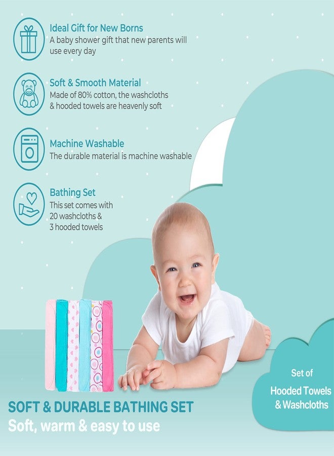 Spasilk Bath Hooded Towels & Washcloths Set for Babies, 23-Piece Gift Set, White Butterfly - Image 4