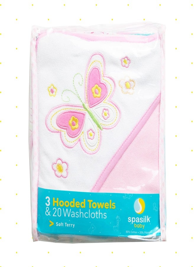 Spasilk Bath Hooded Towels & Washcloths Set for Babies, 23-Piece Gift Set, White Butterfly - Image 3