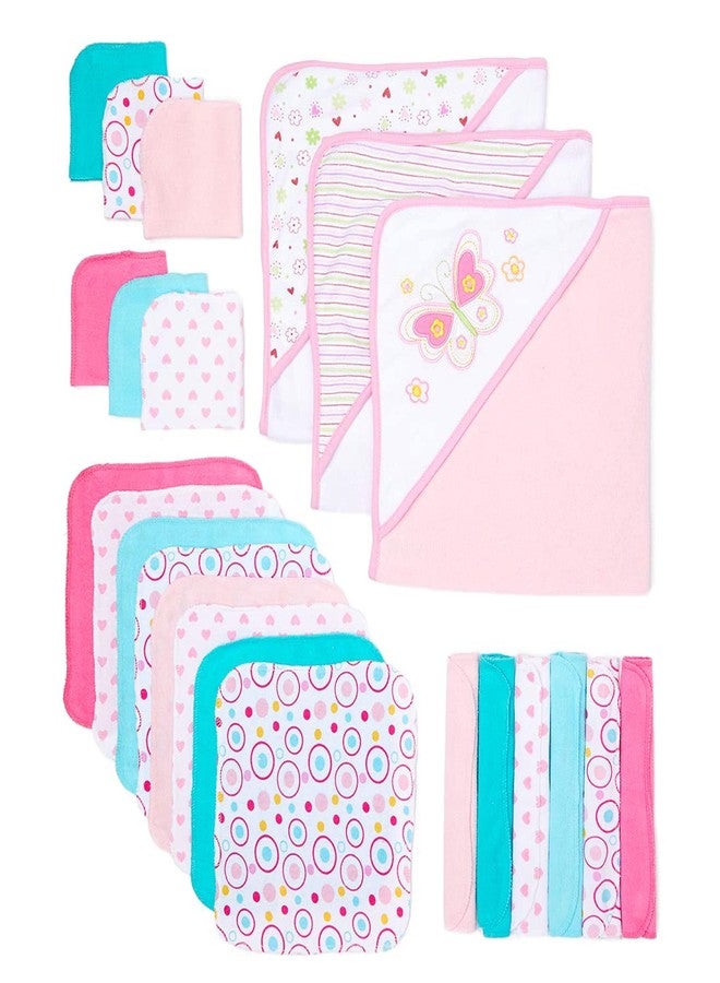 Spasilk Bath Hooded Towels & Washcloths Set for Babies, 23-Piece Gift Set, White Butterfly - Image 1