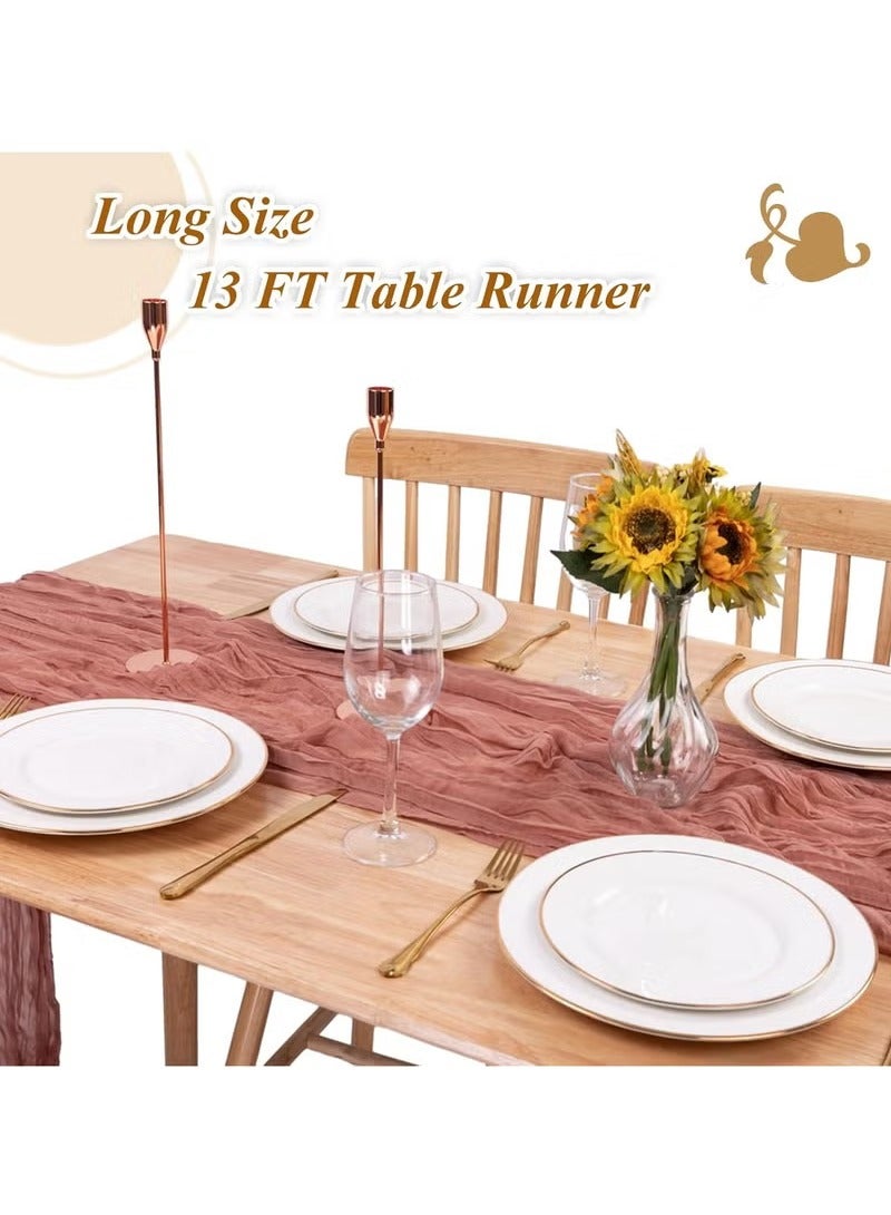 الصاعد مفرش مائدة شفاف مفرش طاولة طويل عداء طاولة قماش الطاولة مفرش طاولة من القماش القطني 4M، مفرش طاولة زفاف وردي، مفرش طاولة من الشاش البوهيمي، ديكور طاولة شفاف ريفي 90x400 سم وردي قطعة مركزية للطاولة مفرش طاولة شيساني - Image 5