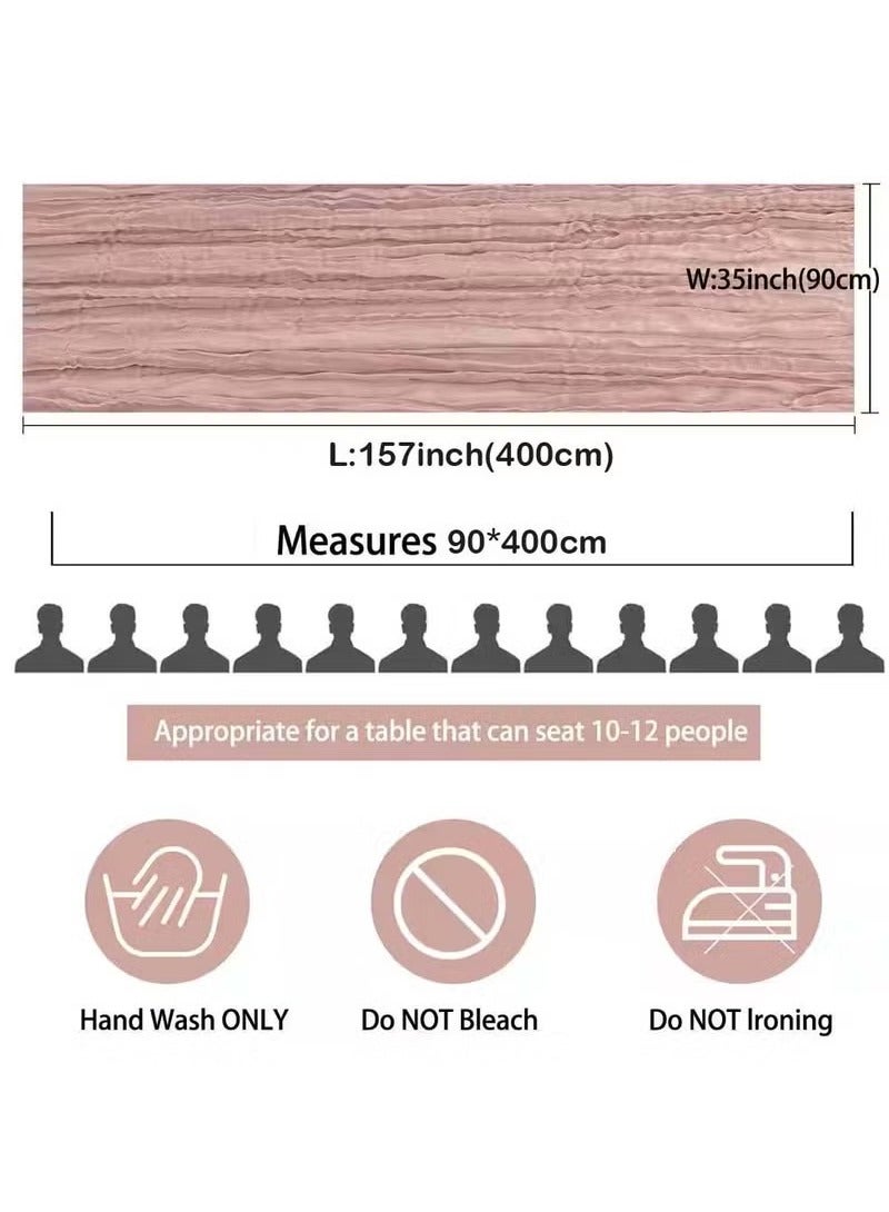 الصاعد مفرش مائدة شفاف مفرش طاولة طويل عداء طاولة قماش الطاولة مفرش طاولة من القماش القطني 4M، مفرش طاولة زفاف وردي، مفرش طاولة من الشاش البوهيمي، ديكور طاولة شفاف ريفي 90x400 سم وردي قطعة مركزية للطاولة مفرش طاولة شيساني - Image 3