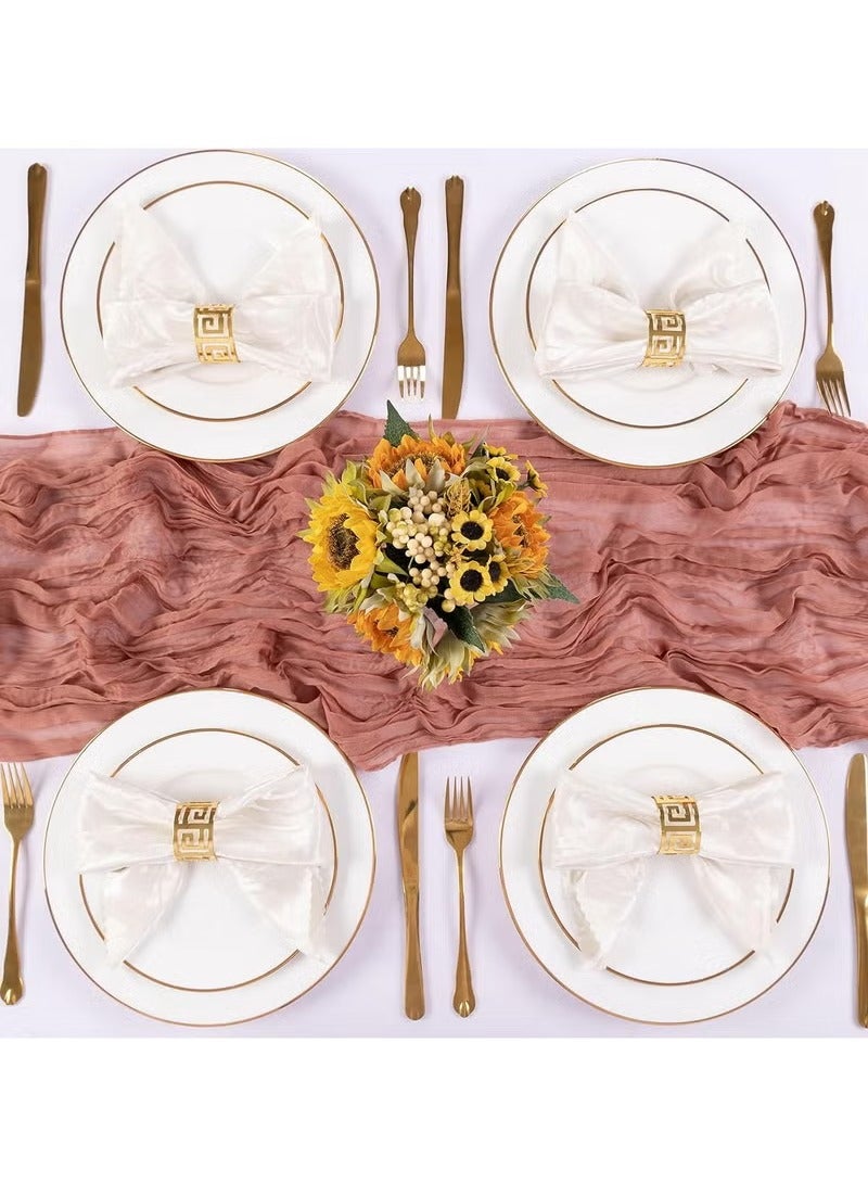 الصاعد مفرش مائدة شفاف مفرش طاولة طويل عداء طاولة قماش الطاولة مفرش طاولة من القماش القطني 4M، مفرش طاولة زفاف وردي، مفرش طاولة من الشاش البوهيمي، ديكور طاولة شفاف ريفي 90x400 سم وردي قطعة مركزية للطاولة مفرش طاولة شيساني - Image 4