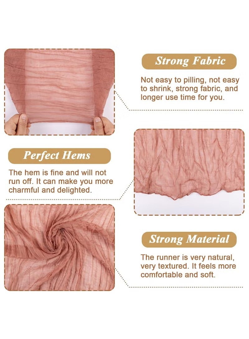 الصاعد مفرش مائدة شفاف مفرش طاولة طويل عداء طاولة قماش الطاولة مفرش طاولة من القماش القطني 4M، مفرش طاولة زفاف وردي، مفرش طاولة من الشاش البوهيمي، ديكور طاولة شفاف ريفي 90x400 سم وردي قطعة مركزية للطاولة مفرش طاولة شيساني - Image 2