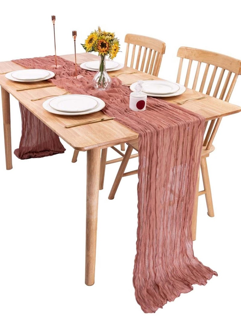 الصاعد مفرش مائدة شفاف مفرش طاولة طويل عداء طاولة قماش الطاولة مفرش طاولة من القماش القطني 4M، مفرش طاولة زفاف وردي، مفرش طاولة من الشاش البوهيمي، ديكور طاولة شفاف ريفي 90x400 سم وردي قطعة مركزية للطاولة مفرش طاولة شيساني - Image 1