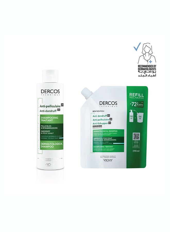 Vichy Dercos Anti Dandruff Shampoo for Normal to Oily Hair 390ml + Vichy Dercos Anti-Dandruff Shampoo Refill 390ml
