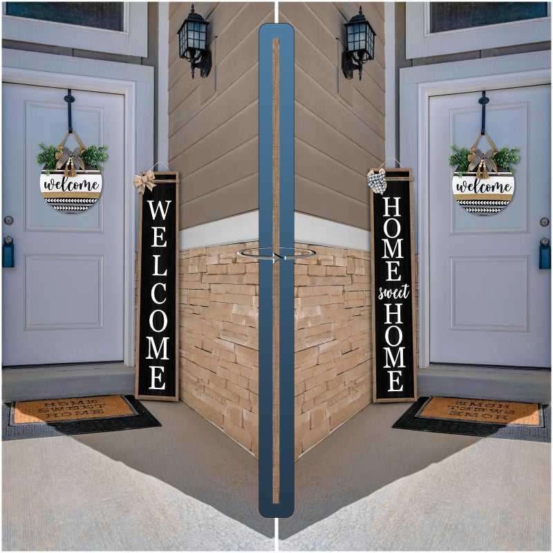 Surfapans Outdoor Welcome Sign for Front Porch Standing Large 2 Sided 45"X9" Wooden Frame Tall Vertical Leaner Long Home Sweet Home Front Door Sign for Rustic Outside Farmhouse Modern Decor (Wood Black) - Image 3