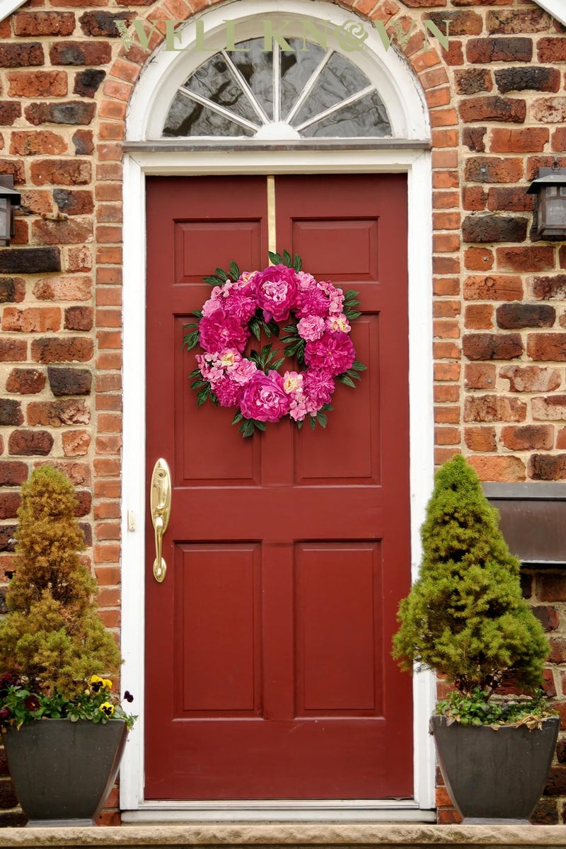 WELL KNOWN Wreaths for Front Door, WELL KNOWN Flowering Fall Wreath for Front Door, Silk Peony Wreath as Front Door Decor, Hot Pink Wall Hanging Home Party Wedding Shop Hotel Office Decor Gift - Image 2