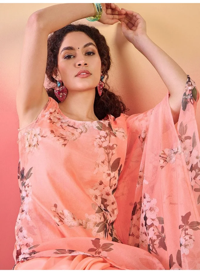 AKS Orange Digital Printed Organza Kurta Set