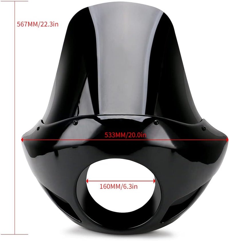 PACEWALKER Motorcycle 17" Tall Fairing Touring Sport Windshield Club Style Kit Blackout 5.75" Headlight Fairing Windshield for Super Glide T-Sport FXDXT, FXR Long Style (Gloss Black) - Image 4