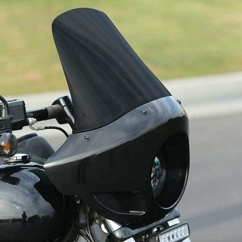 PACEWALKER Motorcycle 17" Tall Fairing Touring Sport Windshield Club Style Kit Blackout 5.75" Headlight Fairing Windshield for Super Glide T-Sport FXDXT, FXR Long Style (Gloss Black) - Image 5