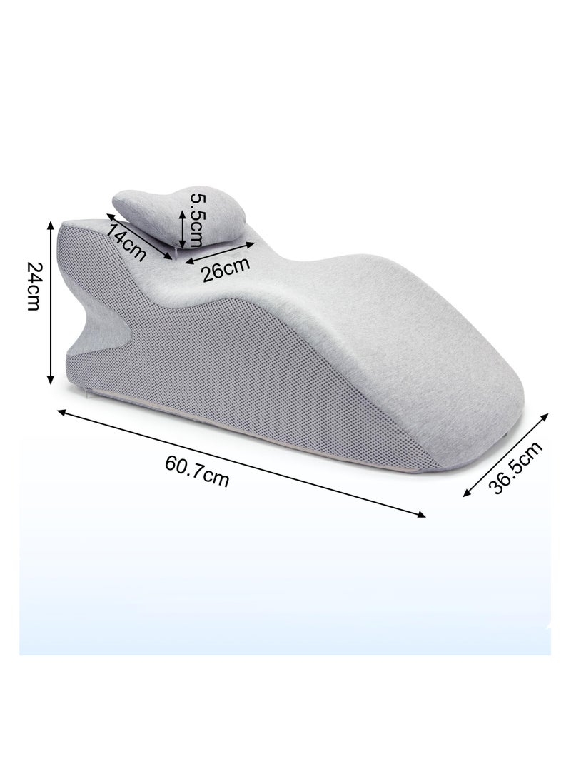 Adult Ergonomic Memory Foam Bed Triangle Wedge Pillow Headboard for Sitting up Back Neck Pain Relief with Face Down Massage Prone Pillow Function for Reading, with Washable Cover (Grey) - Image 2