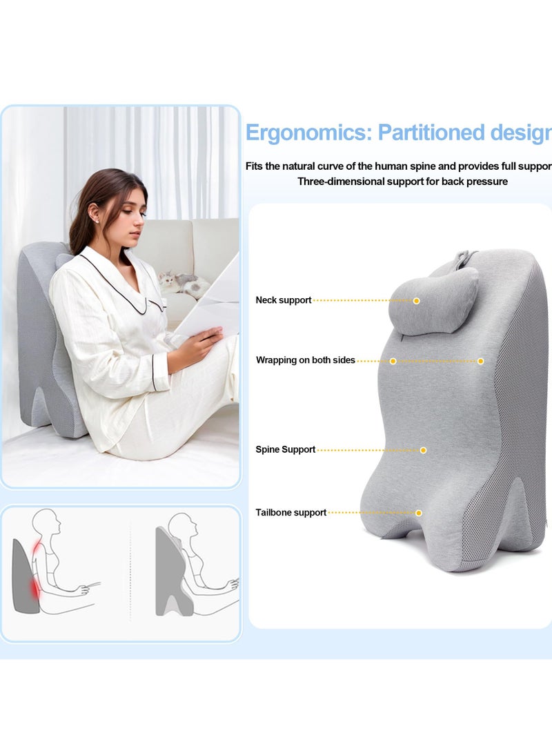 Adult Ergonomic Memory Foam Bed Triangle Wedge Pillow Headboard for Sitting up Back Neck Pain Relief with Face Down Massage Prone Pillow Function for Reading, with Washable Cover (Grey) - Image 4