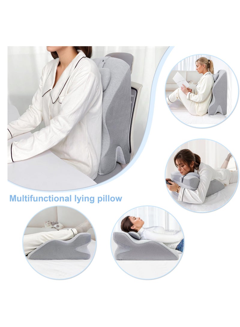 Adult Ergonomic Memory Foam Bed Triangle Wedge Pillow Headboard for Sitting up Back Neck Pain Relief with Face Down Massage Prone Pillow Function for Reading, with Washable Cover (Grey) - Image 5