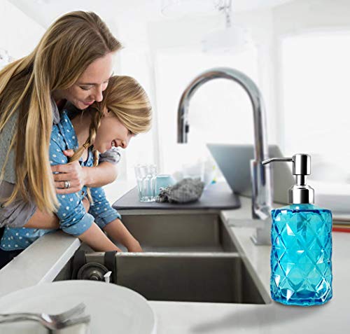 JASAI Diamond Design Soap Dispenser with 304 Rust Proof Stainless Steel Soap Pump, 12 Ounce Kitchen Soap Dispenser for Bathroom, Hand Soap, Dish Soap (Clear Blue). - Image 4