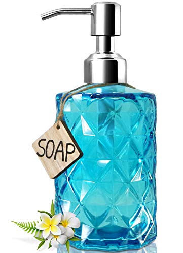 JASAI Diamond Design Soap Dispenser with 304 Rust Proof Stainless Steel Soap Pump, 12 Ounce Kitchen Soap Dispenser for Bathroom, Hand Soap, Dish Soap (Clear Blue). - Image 1