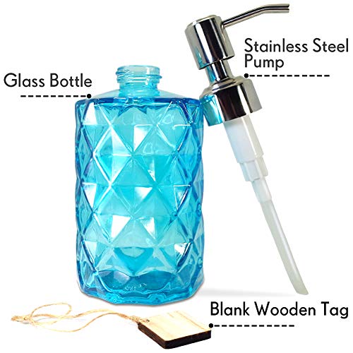 JASAI Diamond Design Soap Dispenser with 304 Rust Proof Stainless Steel Soap Pump, 12 Ounce Kitchen Soap Dispenser for Bathroom, Hand Soap, Dish Soap (Clear Blue). - Image 2