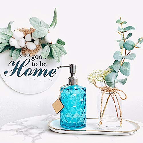 JASAI Diamond Design Soap Dispenser with 304 Rust Proof Stainless Steel Soap Pump, 12 Ounce Kitchen Soap Dispenser for Bathroom, Hand Soap, Dish Soap (Clear Blue). - Image 3