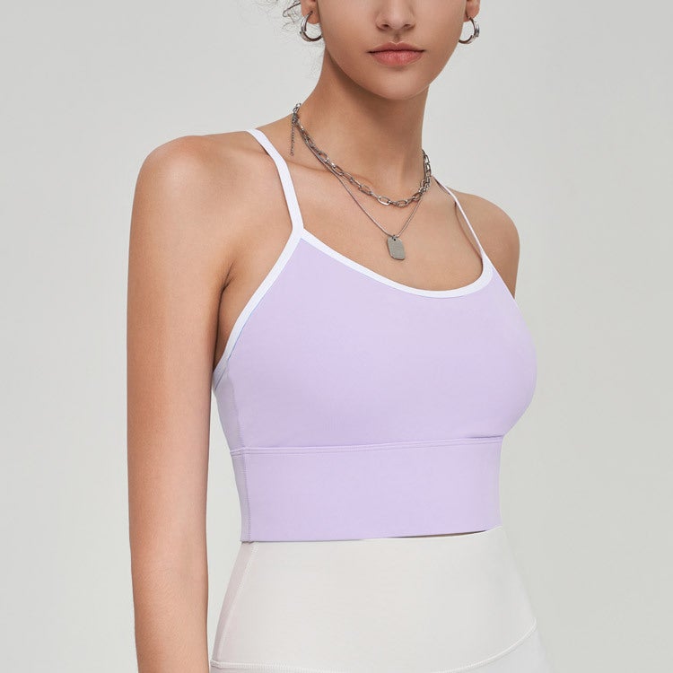 2024 Color Block Sports Tank Top with Built-In Bra Lavender purple - Image 1