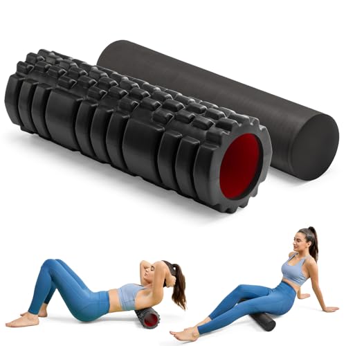 Krightlink 5-in-1 Foam Roller Set, Massage Roller Stick, Massage Ball, Resistance Band for Deep Muscle Massage, Trigger Point Release, Pilates, Yoga (Black-18(2 in 1)) - Image 1