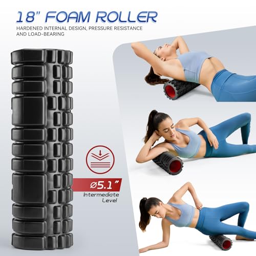 Krightlink 5-in-1 Foam Roller Set, Massage Roller Stick, Massage Ball, Resistance Band for Deep Muscle Massage, Trigger Point Release, Pilates, Yoga (Black-18(2 in 1)) - Image 2