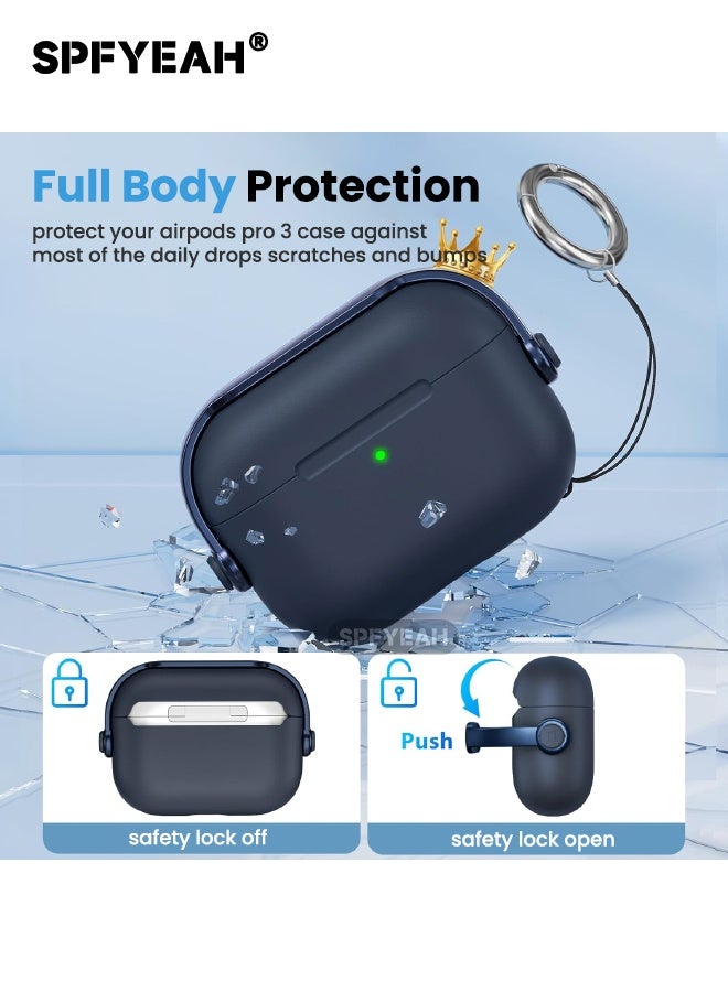 غطاء حافظة AirPods Pro 3 (2025)، مع قفل أمان وحلقة مفاتيح ومجموعة تنظيف وحزام مغناطيسي مضاد للضياع، تصميم سماعة رأس موسيقية، مصباح أمامي مرئي، غطاء واقٍ مقاوم للصدمات لـ AirPods Pro الجيل الثالث، أزرق - view 4