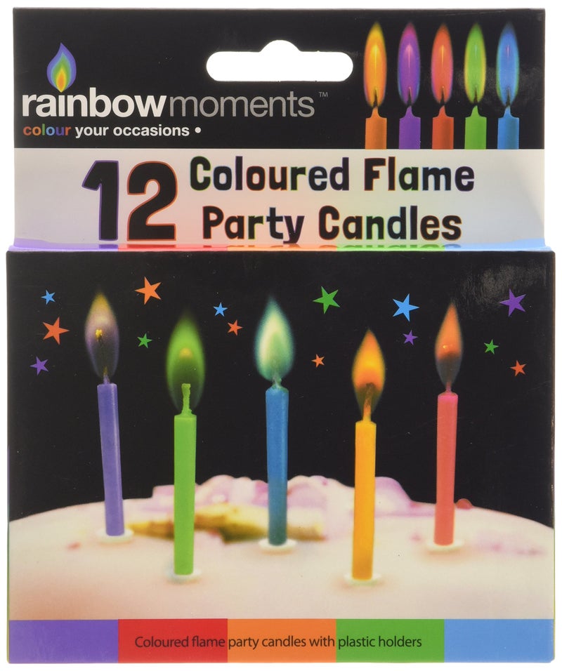 Boxer Gifts 12 Coloured Flame Party Candles - Multicoloured Flames – Birthday Candles For Cakes – 8 Minute Burning Time – Cake Decorations & Toppers - Image 1